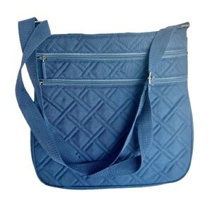 Quilted Puff Blue Lightweight Crossbody Adjustable Strap & Zippered Pockets Bag
